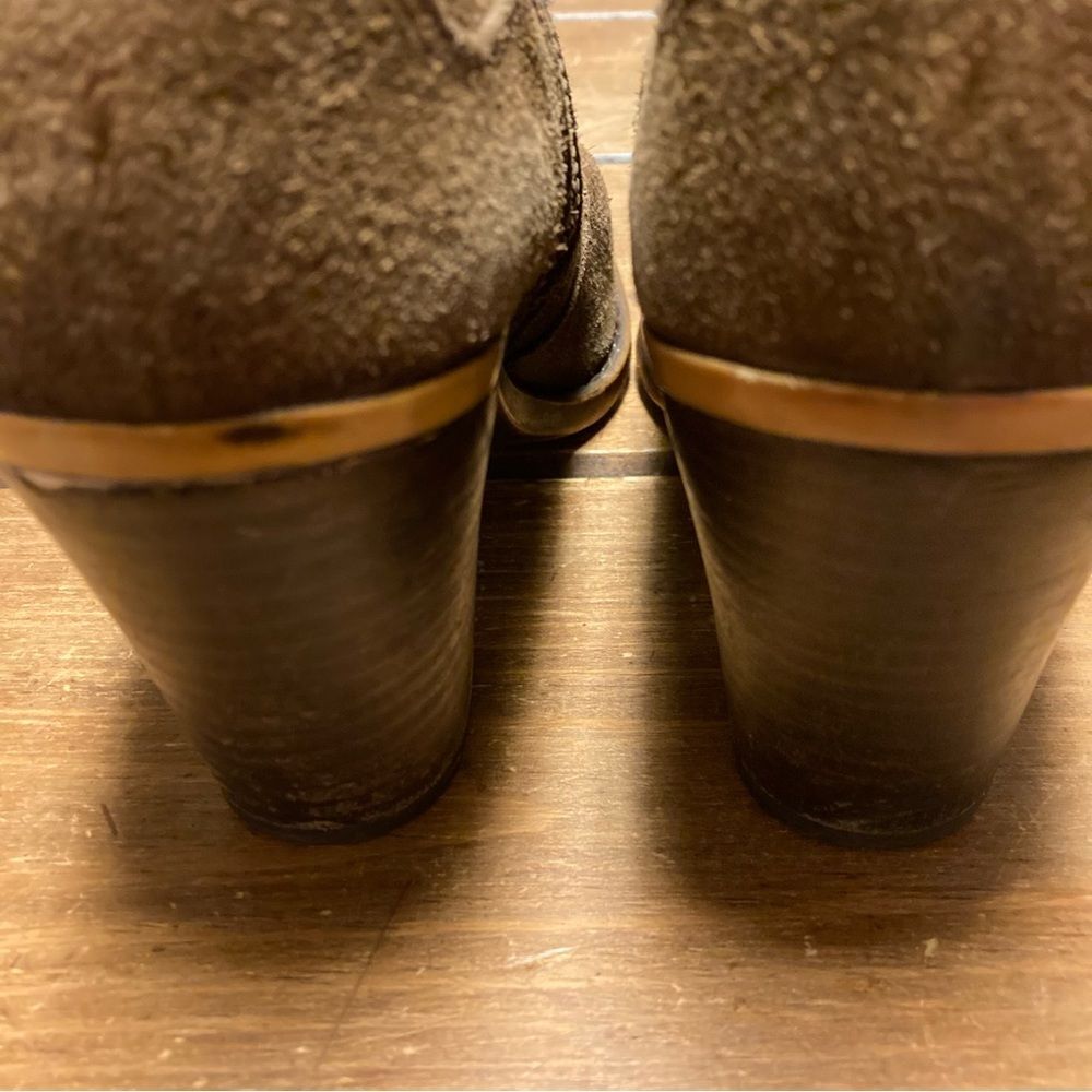 Lucky Brand Everalda Brown Suede Leather Boots Size 7 Ankle Booties High Heel - Picture 12 of 15